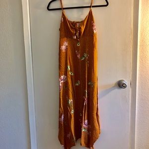 Mustard Yellow Tie-Front Floral Print Dress